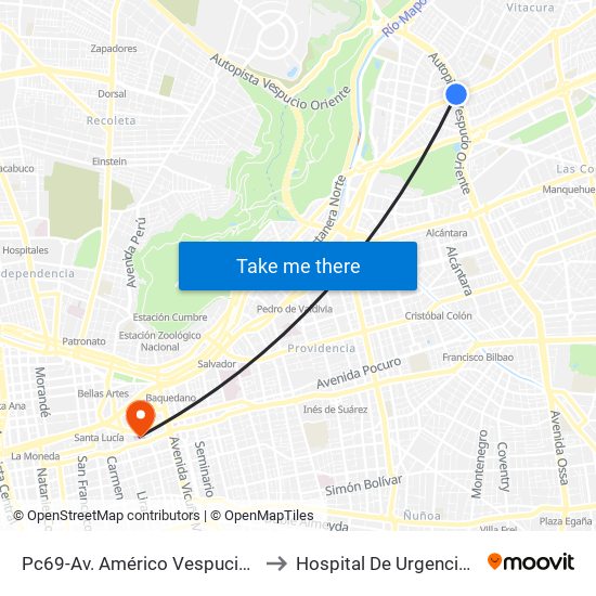 Pc69-Av. Américo Vespucio / Esq. Avenida Vitacura to Hospital De Urgencia Asistencia Pública map