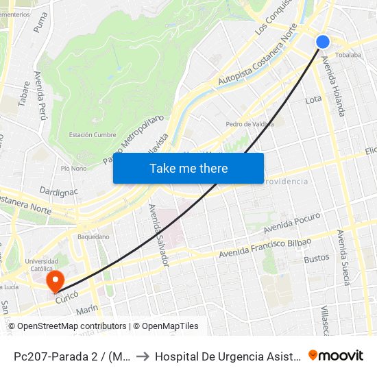 Pc207-Parada 2 / (M) Tobalaba to Hospital De Urgencia Asistencia Pública map