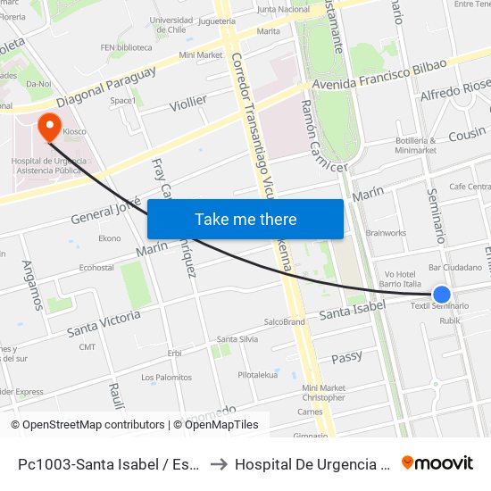 Pc1003-Santa Isabel / Esq. Avenida Seminario to Hospital De Urgencia Asistencia Pública map