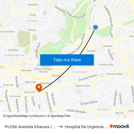 Pc266-Avenida Vitacura / Esq. Nueva Costanera to Hospital De Urgencia Asistencia Pública map