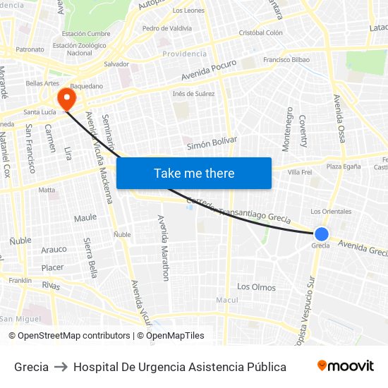 Grecia to Hospital De Urgencia Asistencia Pública map