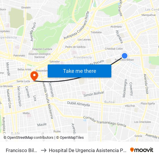 Francisco Bilbao to Hospital De Urgencia Asistencia Pública map