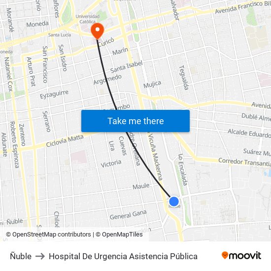 Ñuble to Hospital De Urgencia Asistencia Pública map