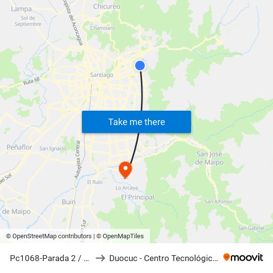 Pc1068-Parada 2 / (M) Los Dominicos to Duocuc - Centro Tecnológico De Recursos Naturales map