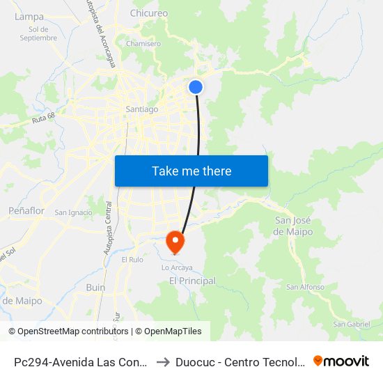 Pc294-Avenida Las Condes / Esq. Av. Padre H. Central to Duocuc - Centro Tecnológico De Recursos Naturales map