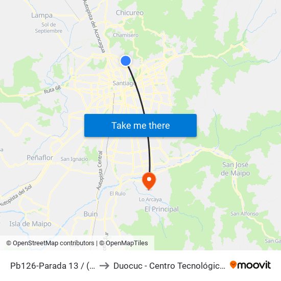 Pb126-Parada 13 / (M) Vespucio Norte to Duocuc - Centro Tecnológico De Recursos Naturales map