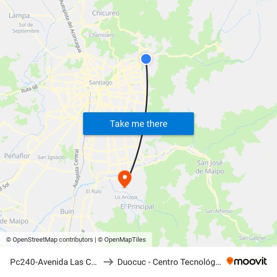 Pc240-Avenida Las Condes / Esq. Pamplona to Duocuc - Centro Tecnológico De Recursos Naturales map