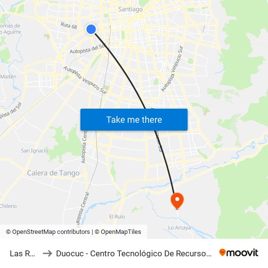 Las Rejas to Duocuc - Centro Tecnológico De Recursos Naturales map