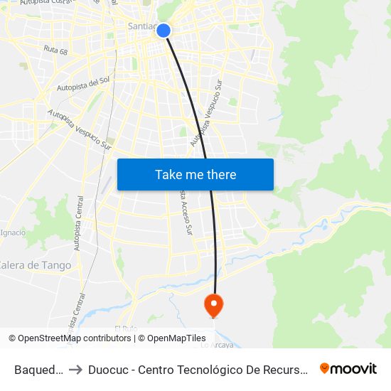 Baquedano to Duocuc - Centro Tecnológico De Recursos Naturales map