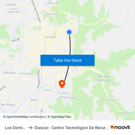 Los Dominicos to Duocuc - Centro Tecnológico De Recursos Naturales map