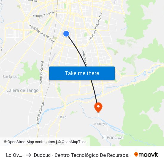 Lo Ovalle to Duocuc - Centro Tecnológico De Recursos Naturales map