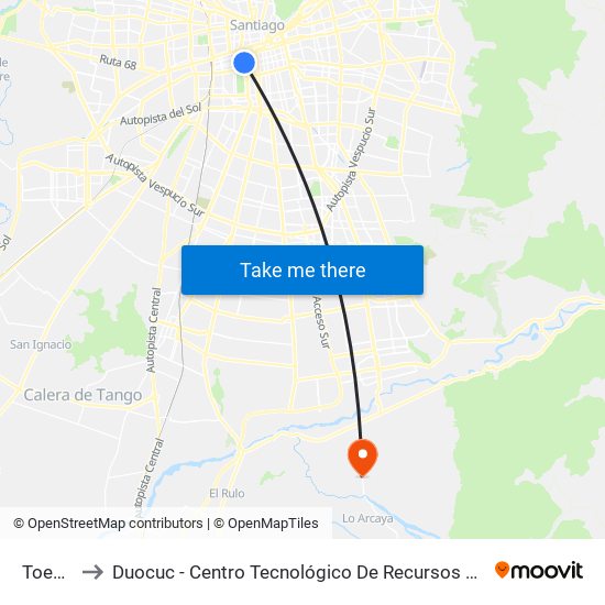 Toesca to Duocuc - Centro Tecnológico De Recursos Naturales map