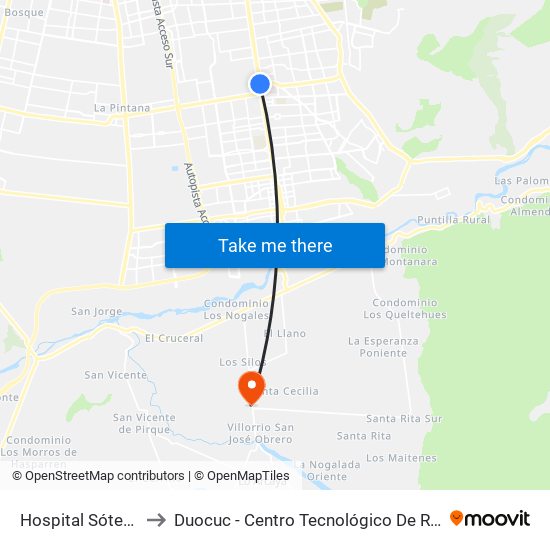 Hospital Sótero Del Río to Duocuc - Centro Tecnológico De Recursos Naturales map