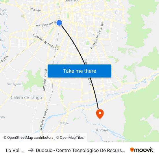 Lo Valledor to Duocuc - Centro Tecnológico De Recursos Naturales map