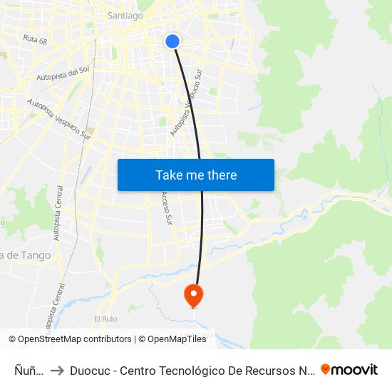 Ñuñoa to Duocuc - Centro Tecnológico De Recursos Naturales map