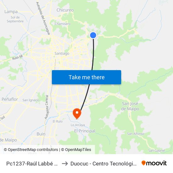 Pc1237-Raúl Labbé / Esq. Av. La Dehesa to Duocuc - Centro Tecnológico De Recursos Naturales map