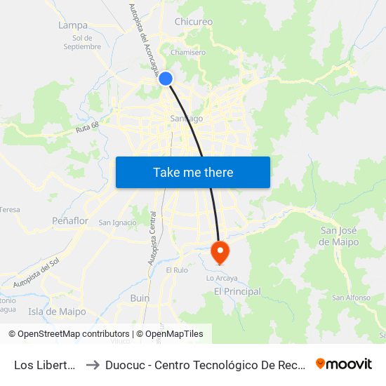 Los Libertadores to Duocuc - Centro Tecnológico De Recursos Naturales map