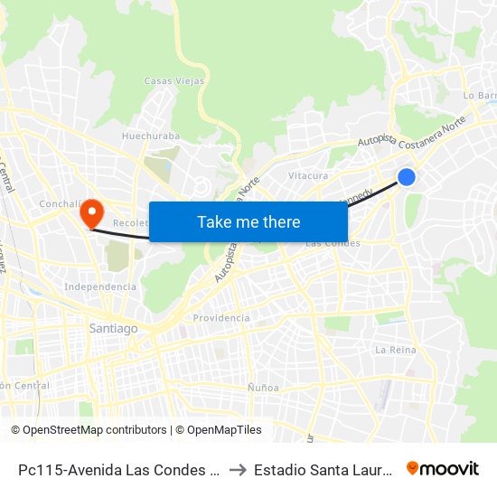 Pc115-Avenida Las Condes / Esq. Psje. Las Condes to Estadio Santa Laura-Universidad Sek map