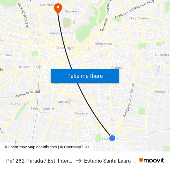 Pe1282-Parada / Est. Intermodal De La Florida to Estadio Santa Laura-Universidad Sek map