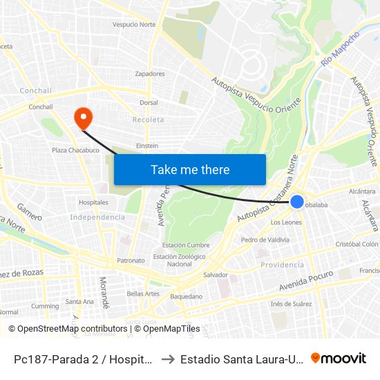 Pc187-Parada 2 / Hospital Metropolitano to Estadio Santa Laura-Universidad Sek map