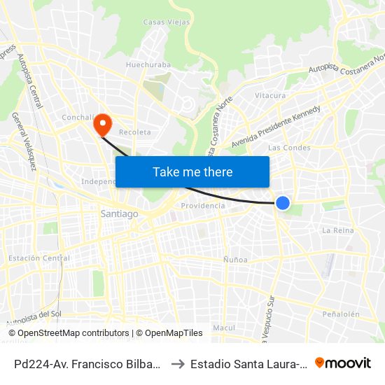 Pd224-Av. Francisco Bilbao / Esq. Av. S. Elcano to Estadio Santa Laura-Universidad Sek map