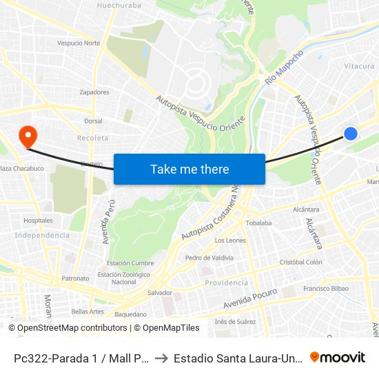 Pc322-Parada 1 / Mall Parque Arauco to Estadio Santa Laura-Universidad Sek map