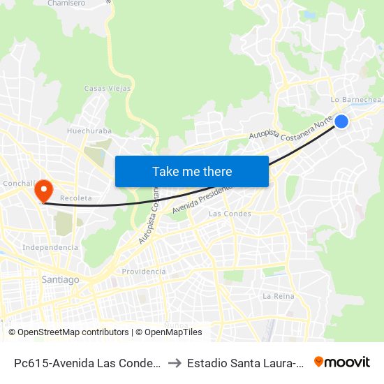 Pc615-Avenida Las Condes / Esq. La Cabaña to Estadio Santa Laura-Universidad Sek map
