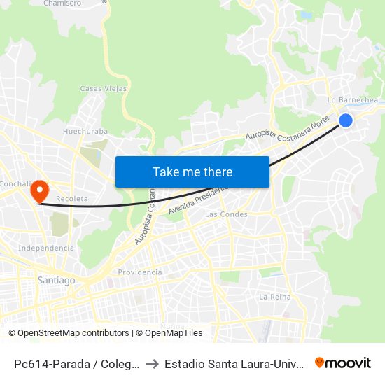 Pc614-Parada / Colegio Hebreo to Estadio Santa Laura-Universidad Sek map