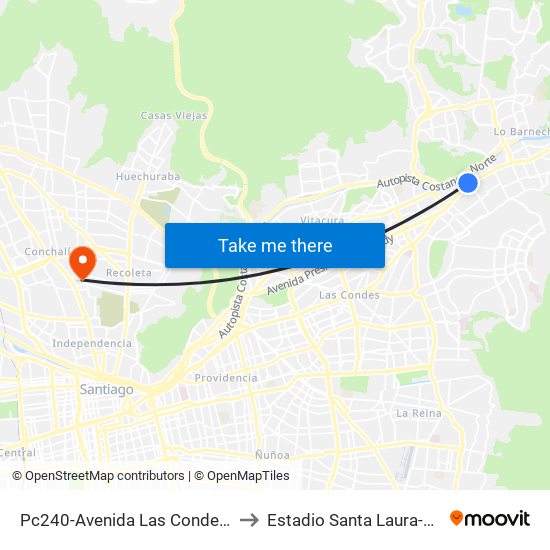 Pc240-Avenida Las Condes / Esq. Pamplona to Estadio Santa Laura-Universidad Sek map