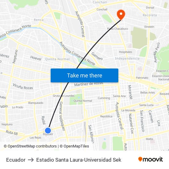 Ecuador to Estadio Santa Laura-Universidad Sek map