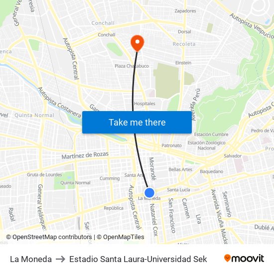 La Moneda to Estadio Santa Laura-Universidad Sek map