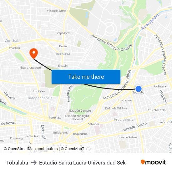 Tobalaba to Estadio Santa Laura-Universidad Sek map