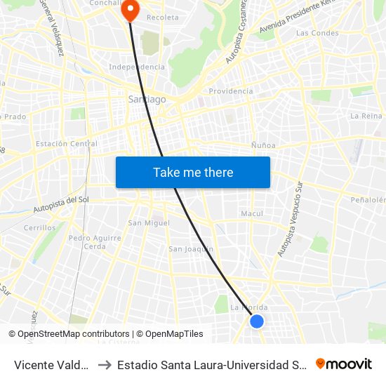 Vicente Valdés to Estadio Santa Laura-Universidad Sek map