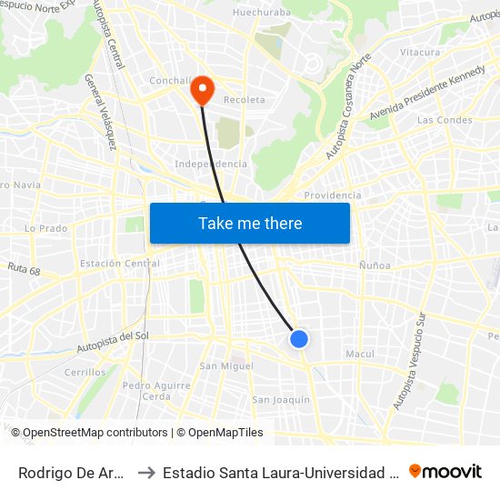 Rodrigo De Araya to Estadio Santa Laura-Universidad Sek map