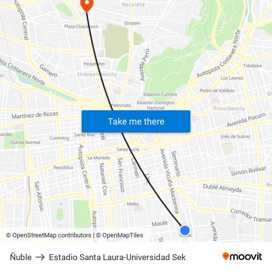 Ñuble to Estadio Santa Laura-Universidad Sek map