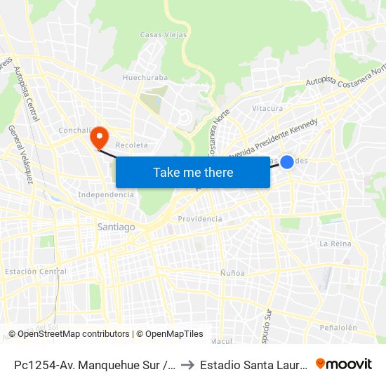 Pc1254-Av. Manquehue Sur / Esq. Avenida Apoquindo to Estadio Santa Laura-Universidad Sek map