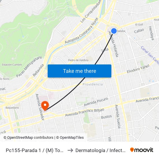 Pc155-Parada 1 / (M) Tobalaba to Dermatología / Infectología map