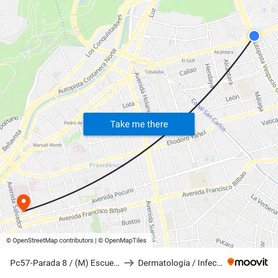 Pc57-Parada 8 / (M) Escuela Militar to Dermatología / Infectología map