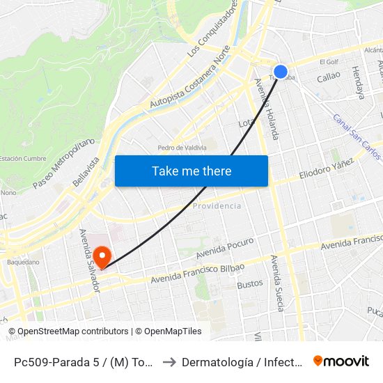 Pc509-Parada 5 / (M) Tobalaba to Dermatología / Infectología map