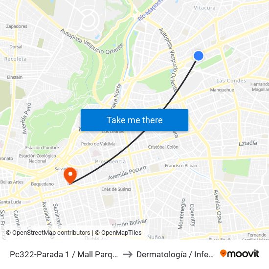 Pc322-Parada 1 / Mall Parque Arauco to Dermatología / Infectología map