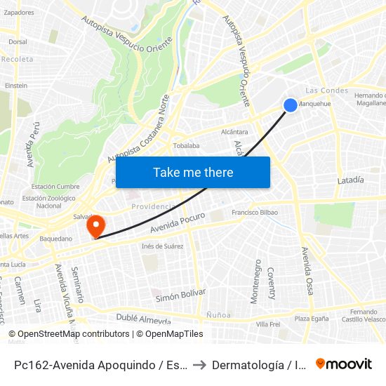 Pc162-Avenida Apoquindo / Esq. Rosa O'Higgins to Dermatología / Infectología map