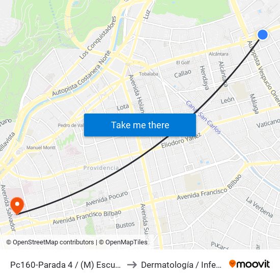 Pc160-Parada 4 / (M) Escuela Militar to Dermatología / Infectología map