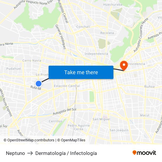 Neptuno to Dermatología / Infectología map