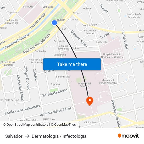 Salvador to Dermatología / Infectología map