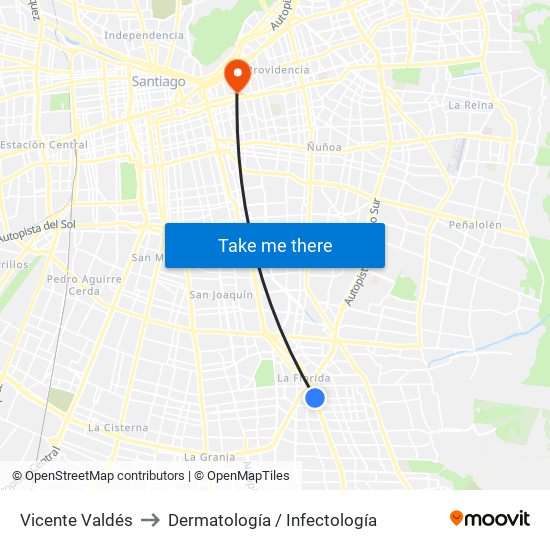 Vicente Valdés to Dermatología / Infectología map