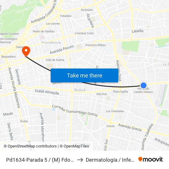 Pd1634-Parada 5 / (M) Fdo.Castillo V. to Dermatología / Infectología map