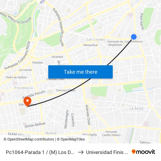 Pc1064-Parada 1 / (M) Los Dominicos to Universidad Finis Terrae map