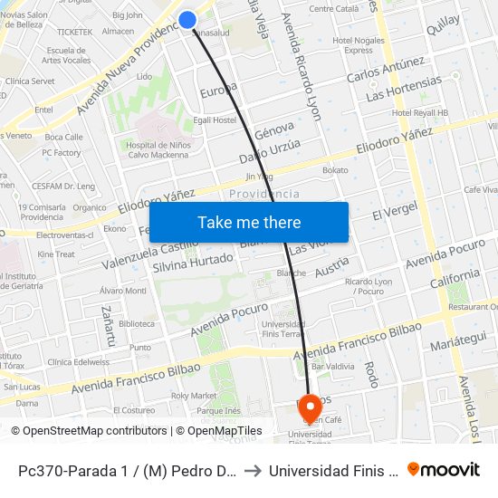 Pc370-Parada 1 / (M) Pedro De Valdivia to Universidad Finis Terrae map