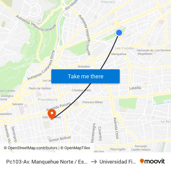 Pc103-Av. Manquehue Norte / Esq. Av. Pdte. Riesco to Universidad Finis Terrae map