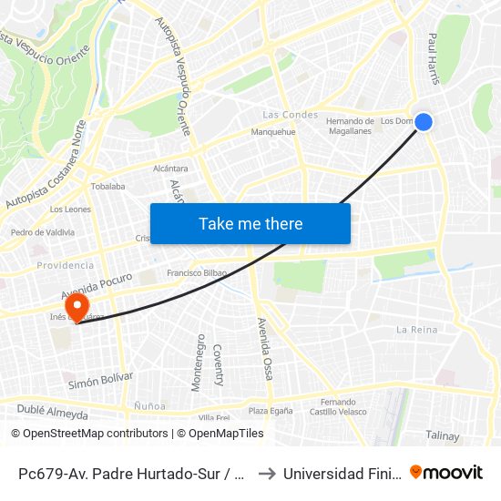 Pc679-Av. Padre Hurtado-Sur / Esq. Patagonia to Universidad Finis Terrae map